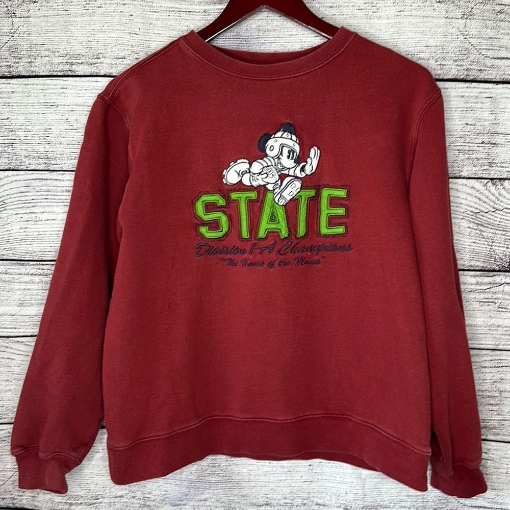 Red Vintage Disney Mickey Mouse Football Sweatshirt Oversized Small